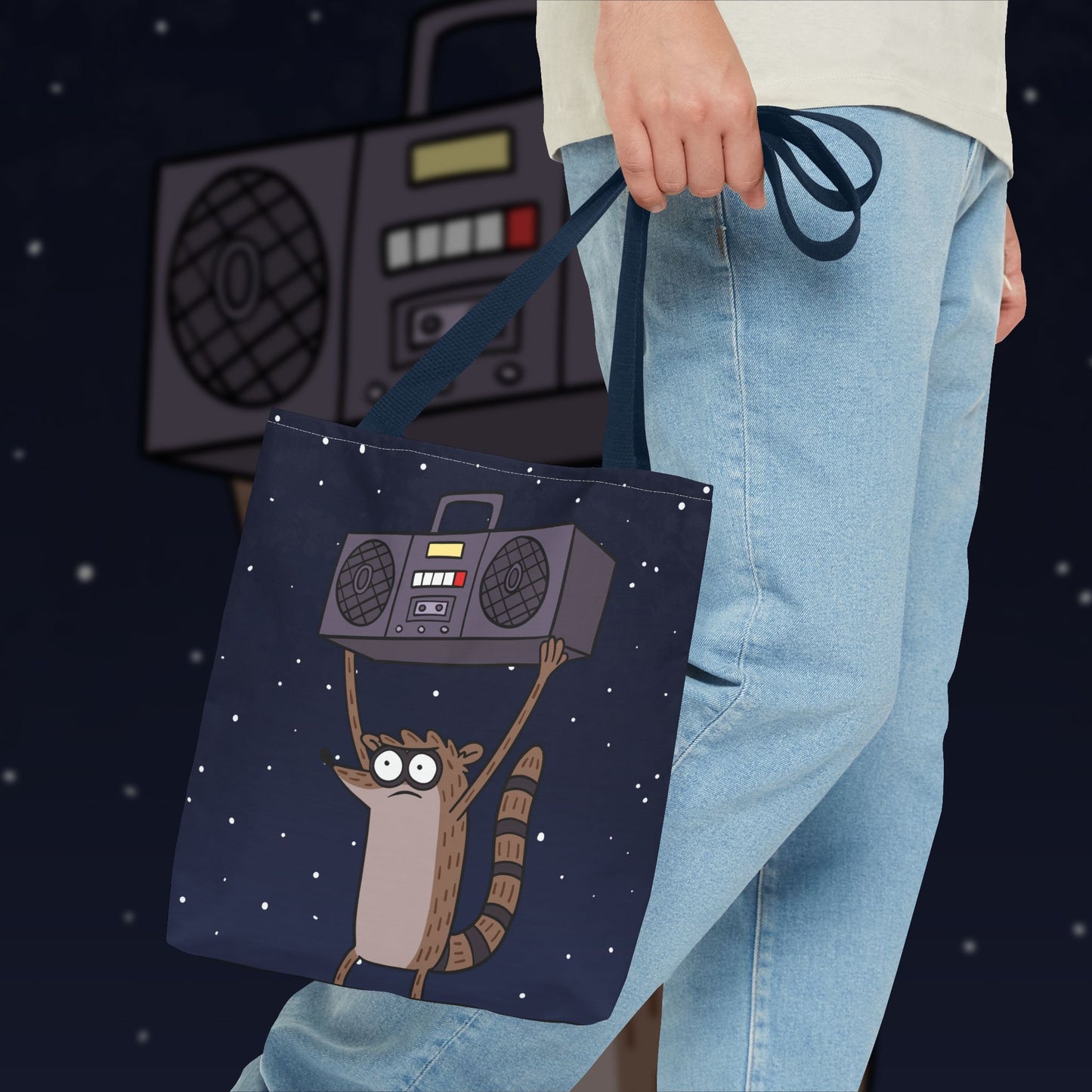 Rigby Boombox all-over print tote bag