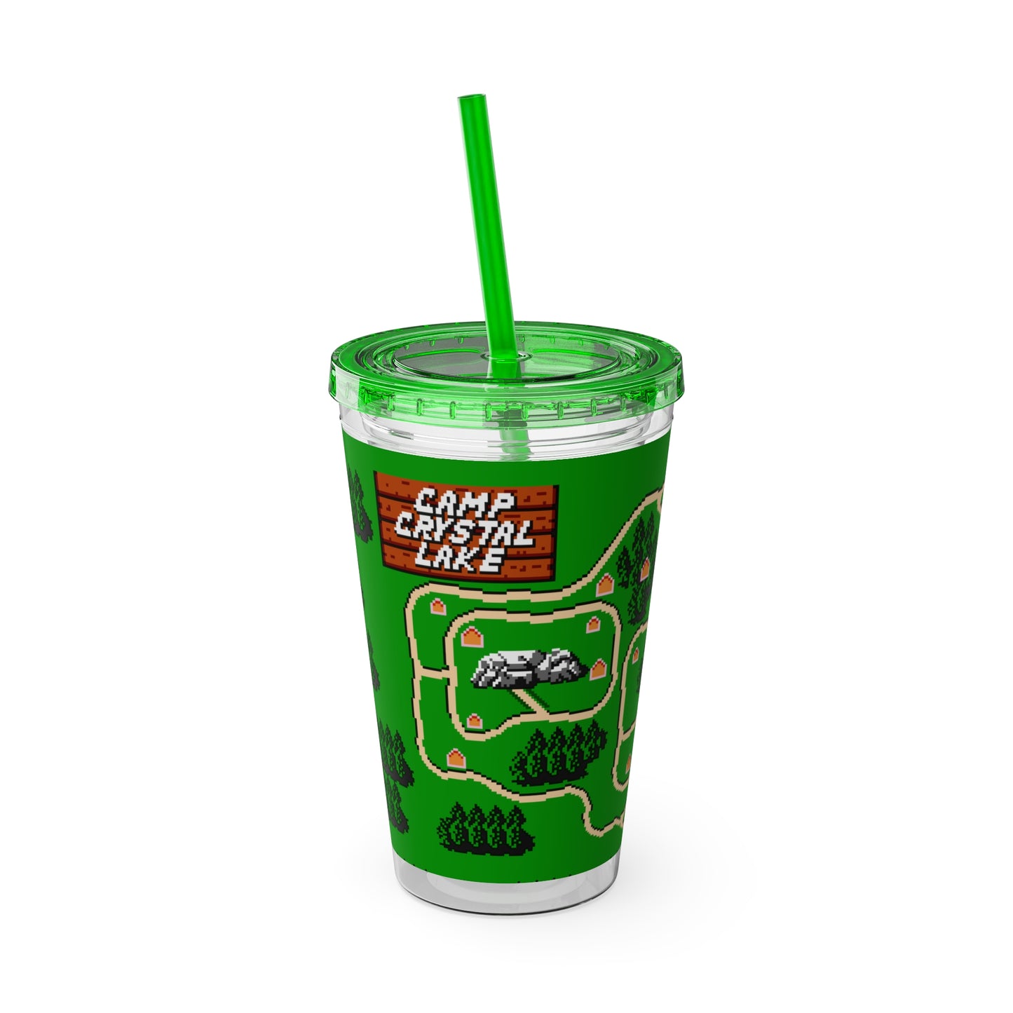 Camp Pixel Lake tumbler with straw