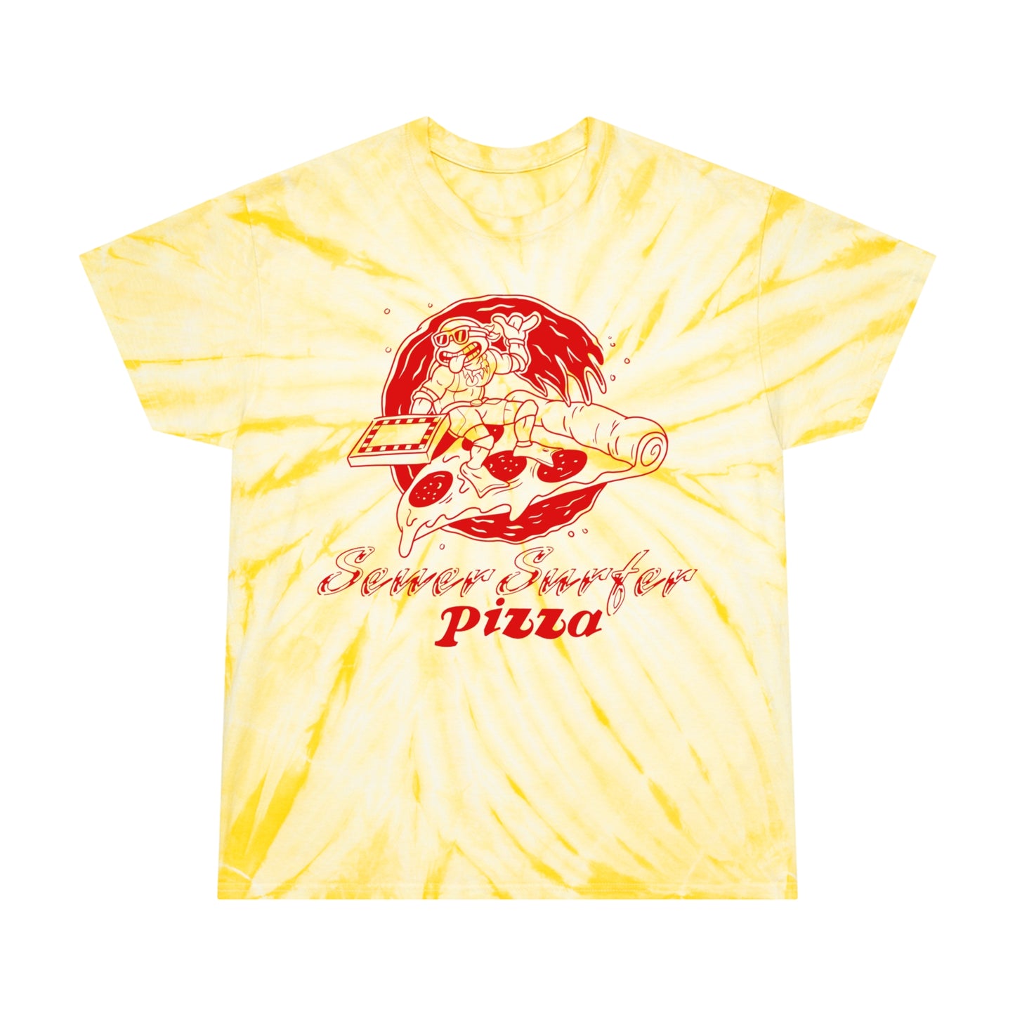 Sewer Surfer Pizza tie-dye t-shirt