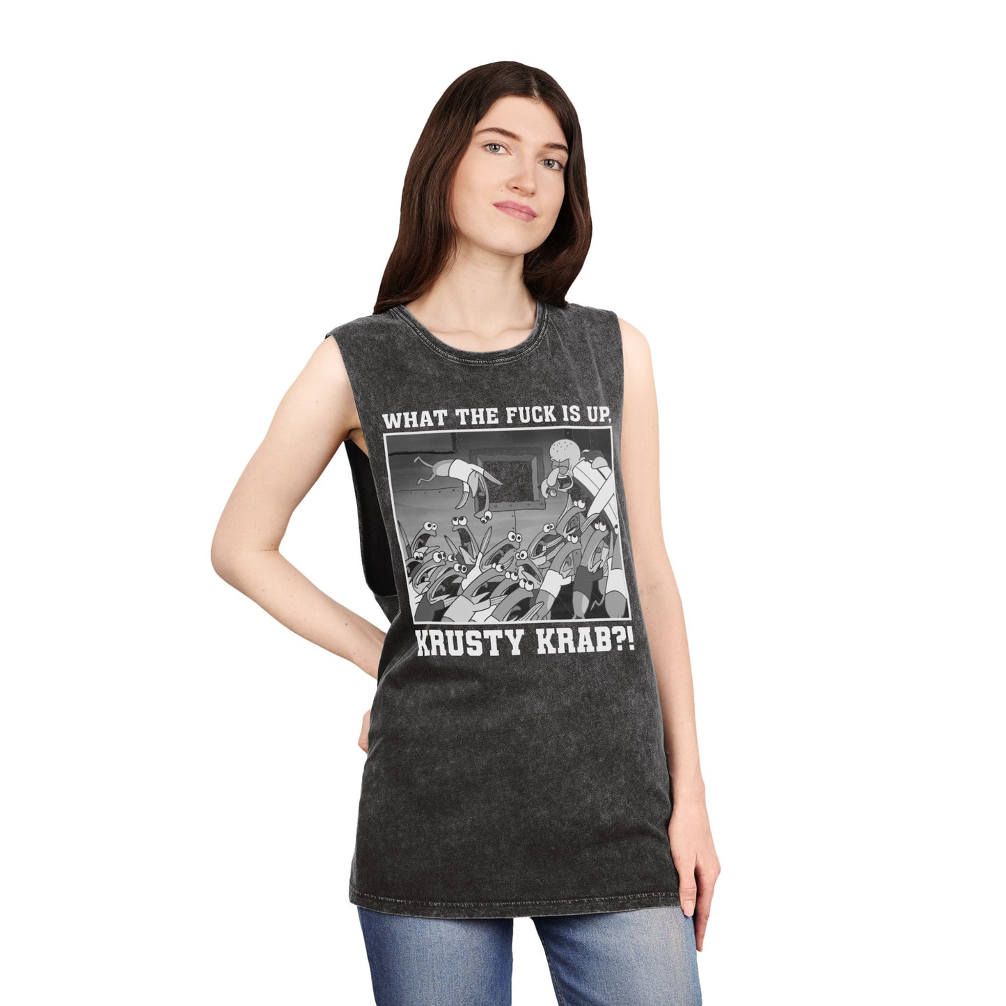 WTF is up, KK?! stonewash tank top / sleeveless t-shirt