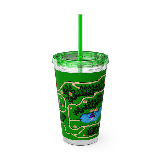 Camp Pixel Lake tumbler with straw