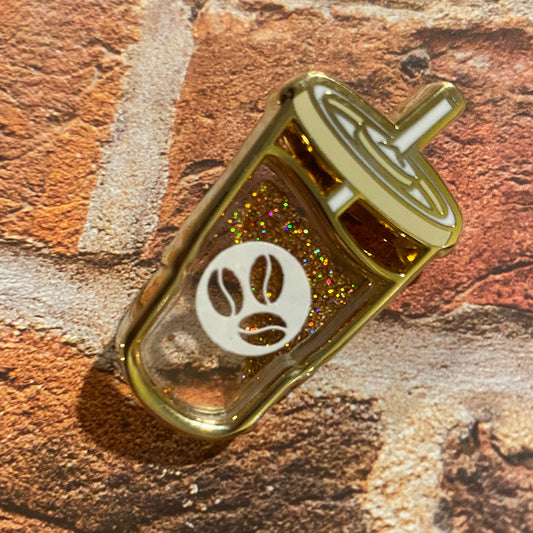 I <3 Iced Coffee 1.75" Hard Enamel Pin w/ Glitter "Quicksand"
