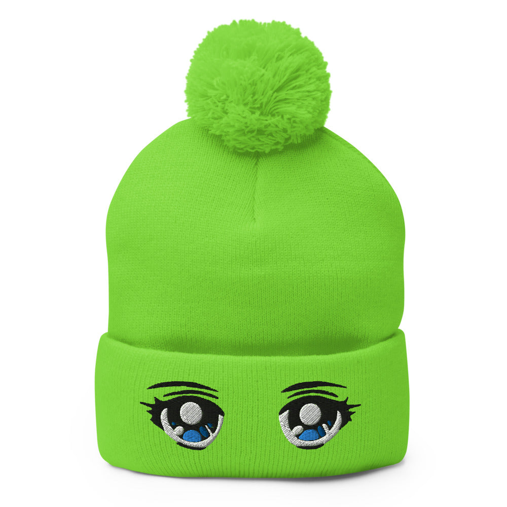 Anime Eyes beanie w/ pom