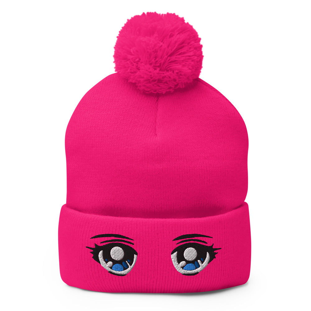 Anime Eyes beanie w/ pom