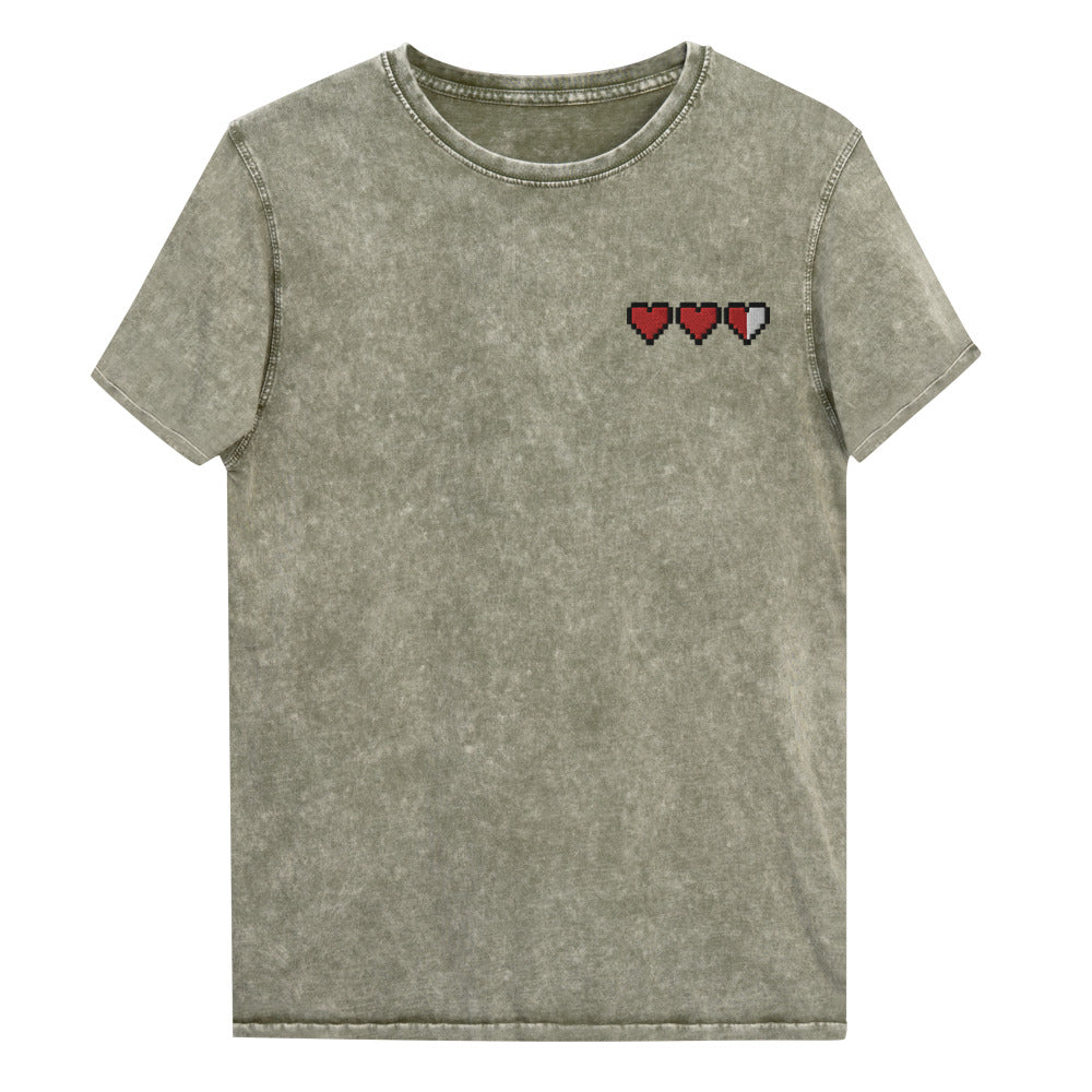 Pixel Heart mineral-wash embroidered t-shirt