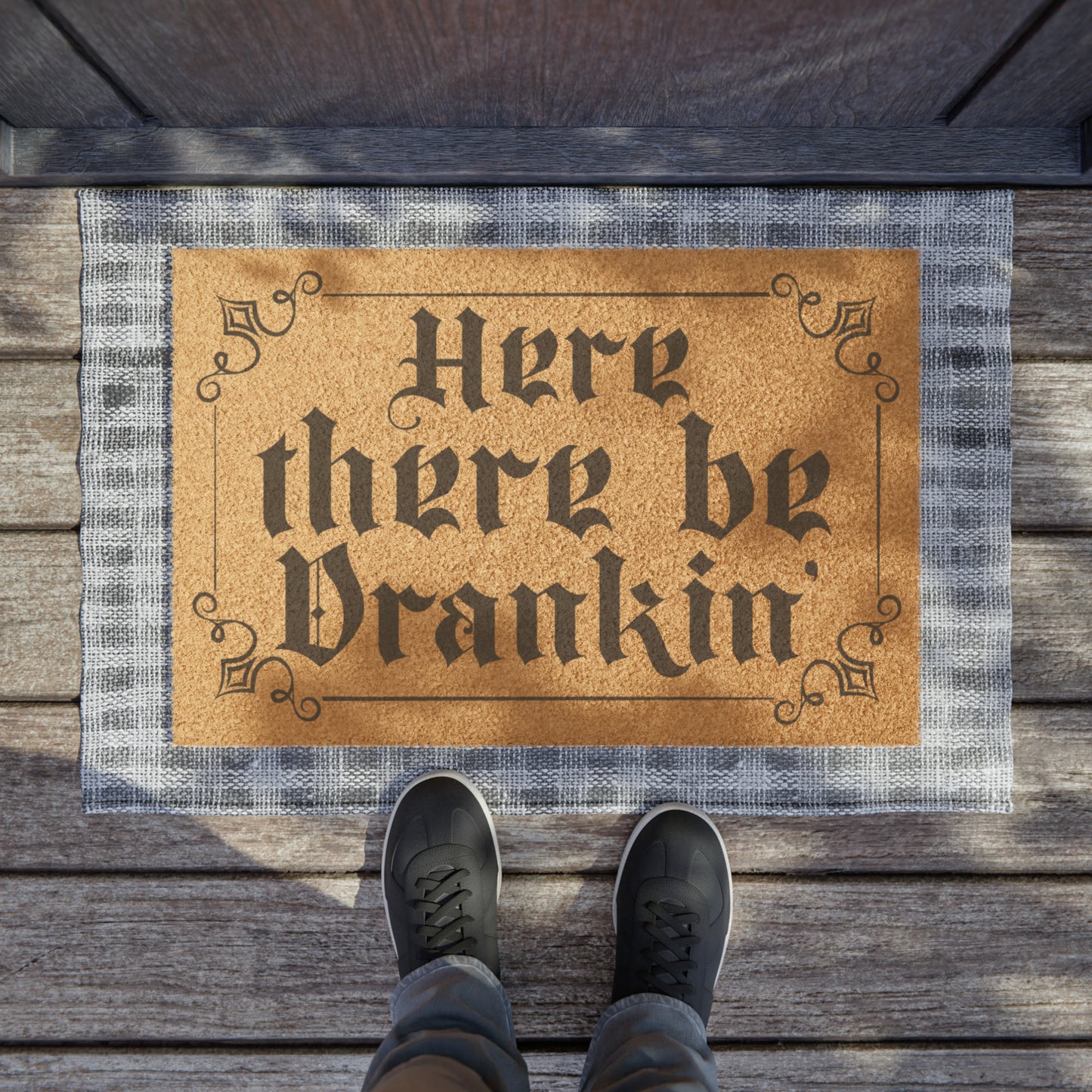 Here There Be Drankin' coir welcome mat