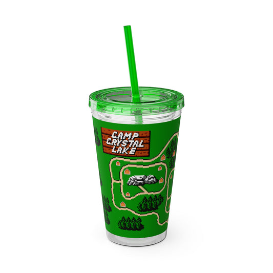 Camp Pixel Lake tumbler with straw