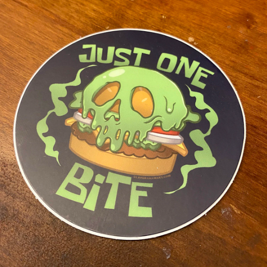 Bite Work Sticker Just One Bite vinyl sticker – ClayGrahamArt
