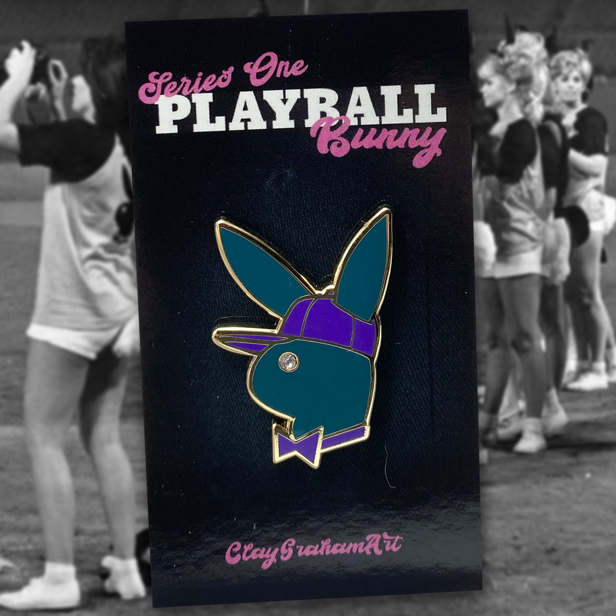 Playball Bunny Blind Bag hard enamel pin w/ gem "eye"