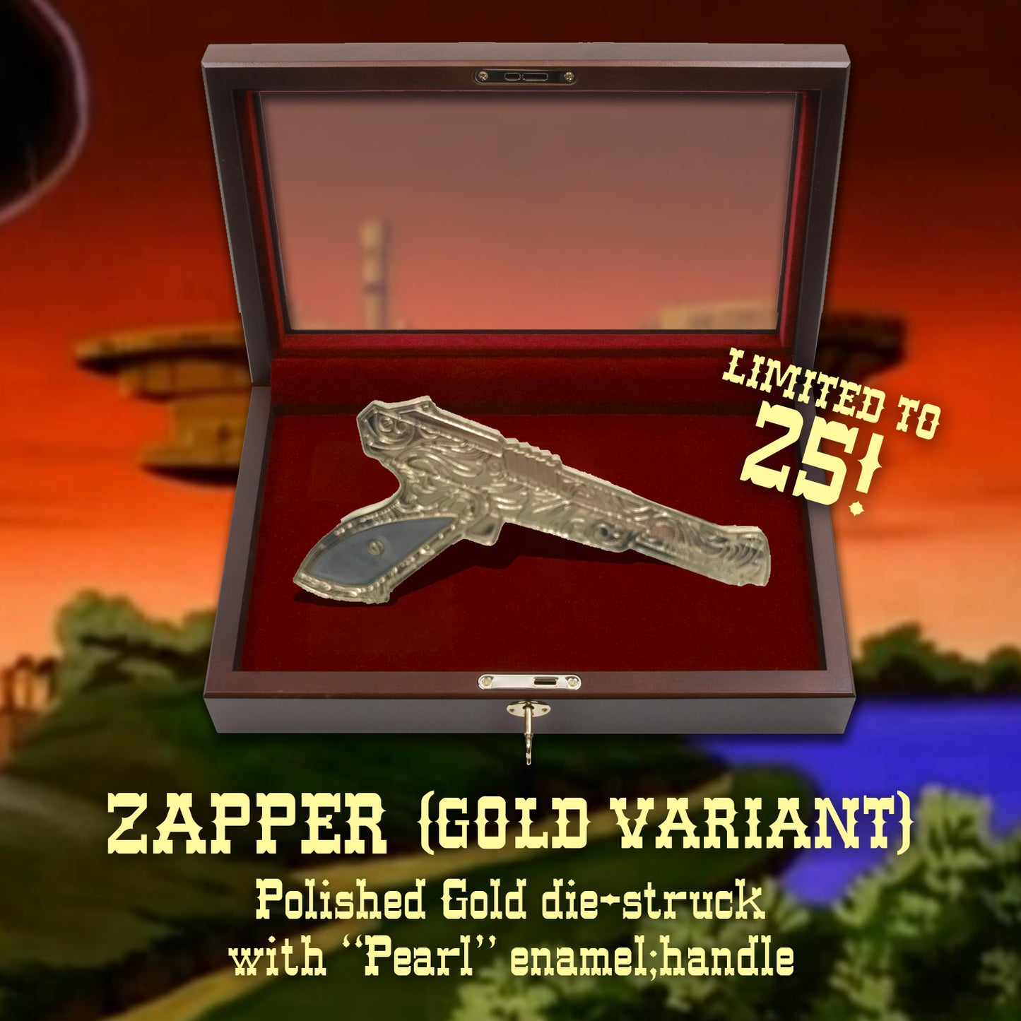 Retro Gunslinger Zapper 2" Pearl / Die-Struck Pin