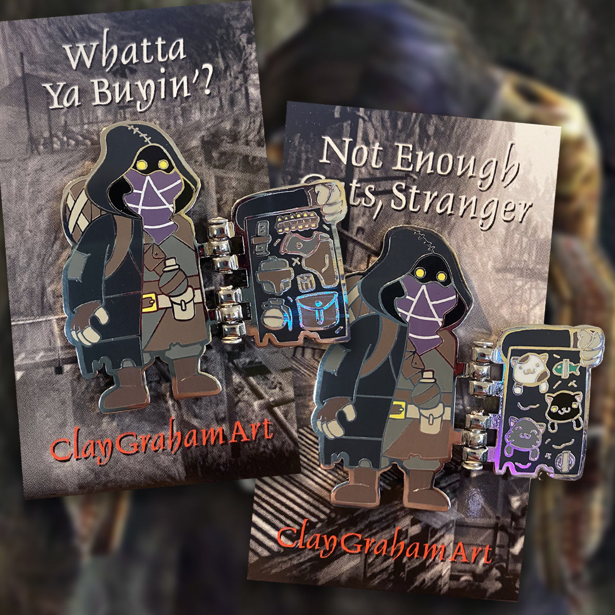 Whatta Ya Buyin'? / RE4 Merchant 2" hinged hard enamel pin