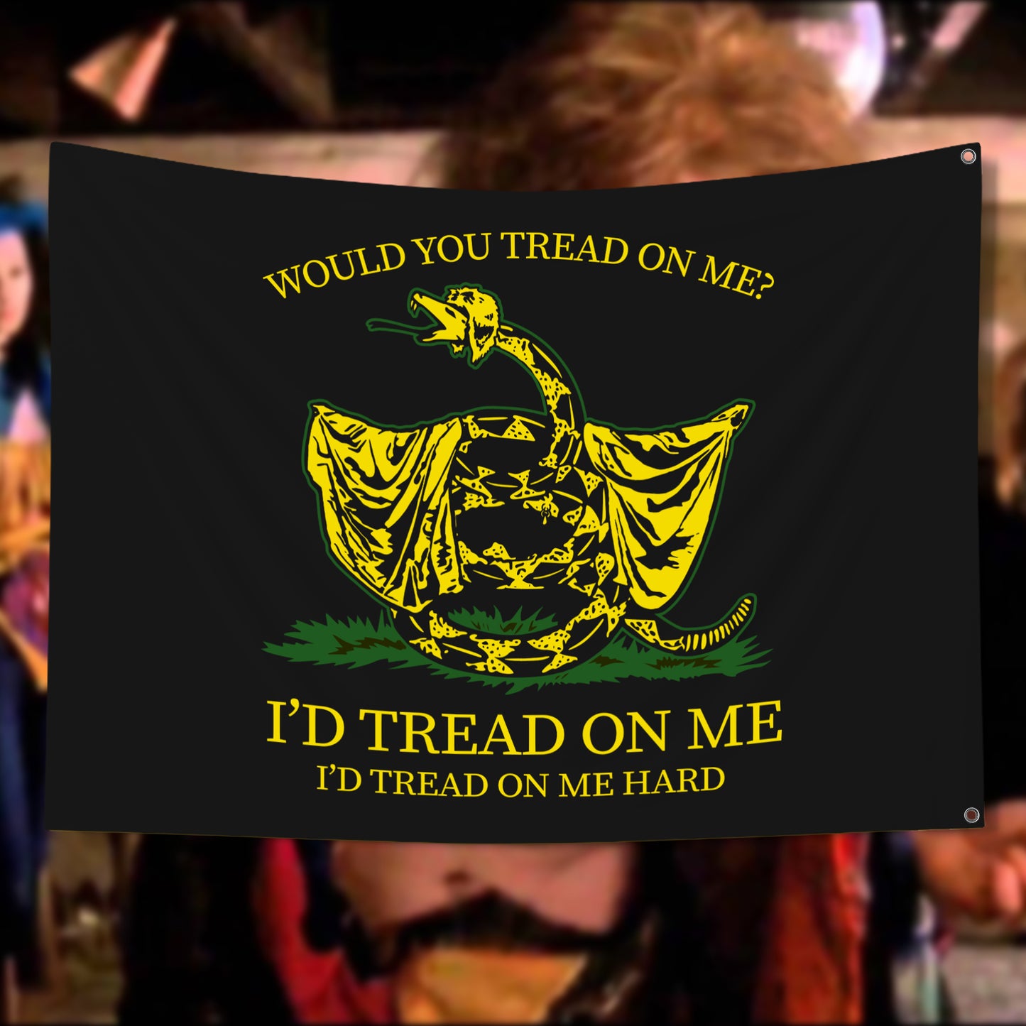 Would You Tread On Me? BLACK double-sided flag