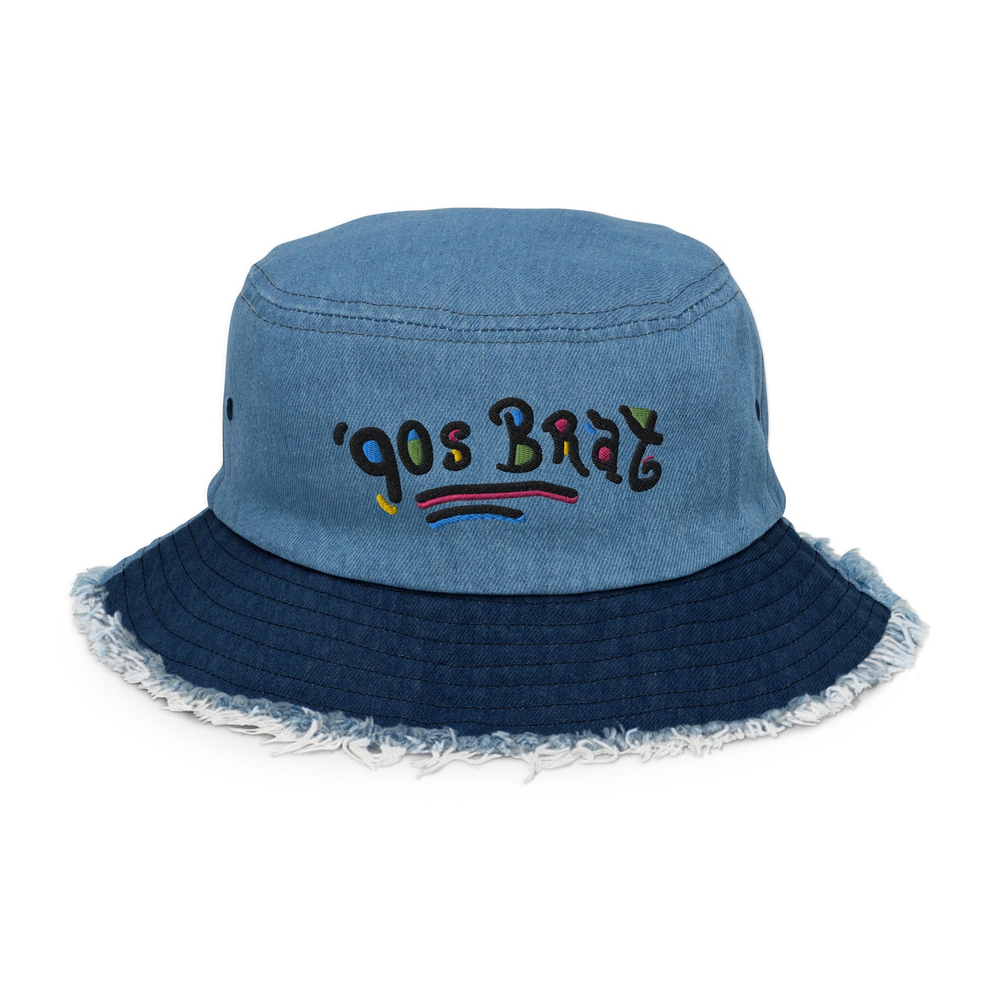 90s Brat distressed denim bucket hat