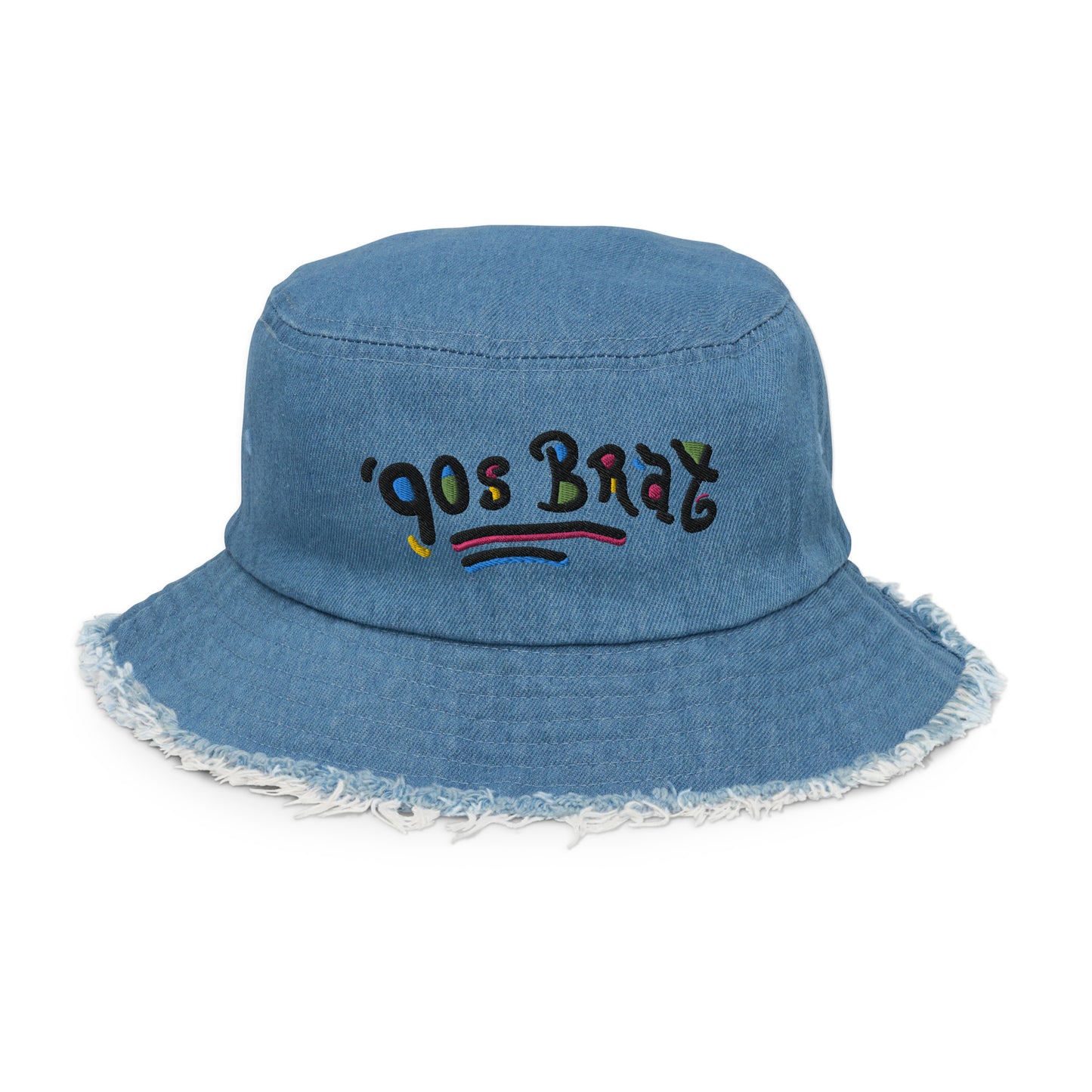 90s Brat distressed denim bucket hat