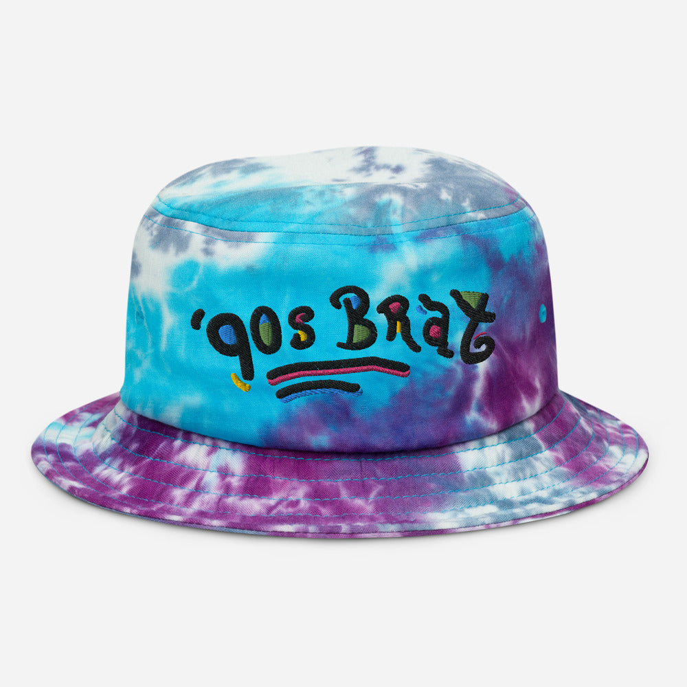 90s Brat embroidered tie-dye bucket hat