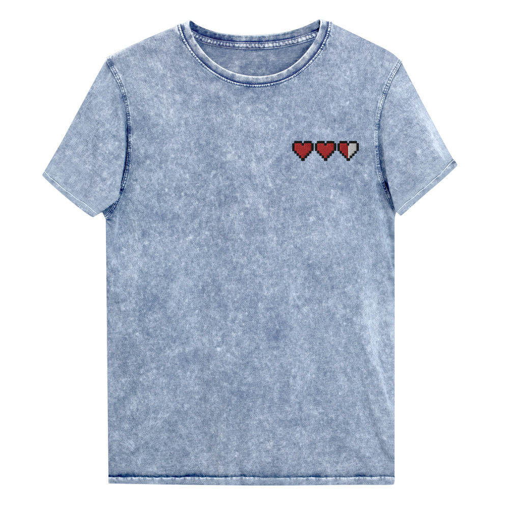 Pixel Heart mineral-wash embroidered t-shirt