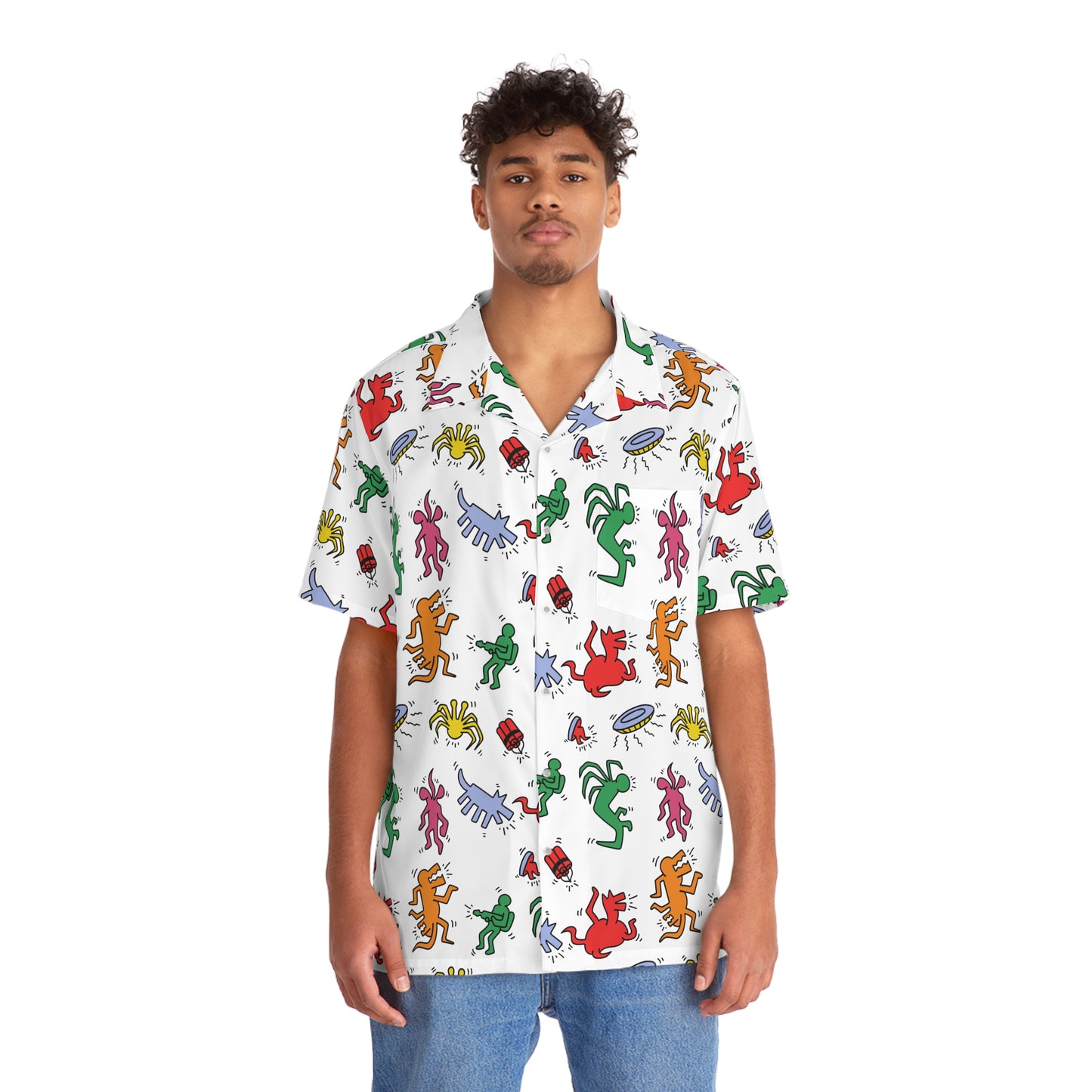 Kieth HarTHING allover print button-down shirt